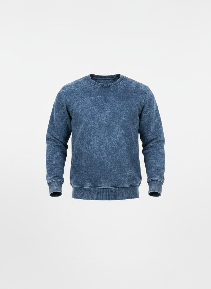 Midnight Blue Acid-Wash Essential – 320 GSM Cotton Sweatshirt
