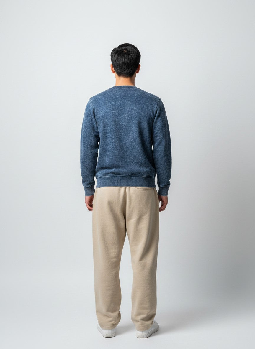 Midnight Blue Acid-Wash Essential – 320 GSM Cotton Sweatshirt