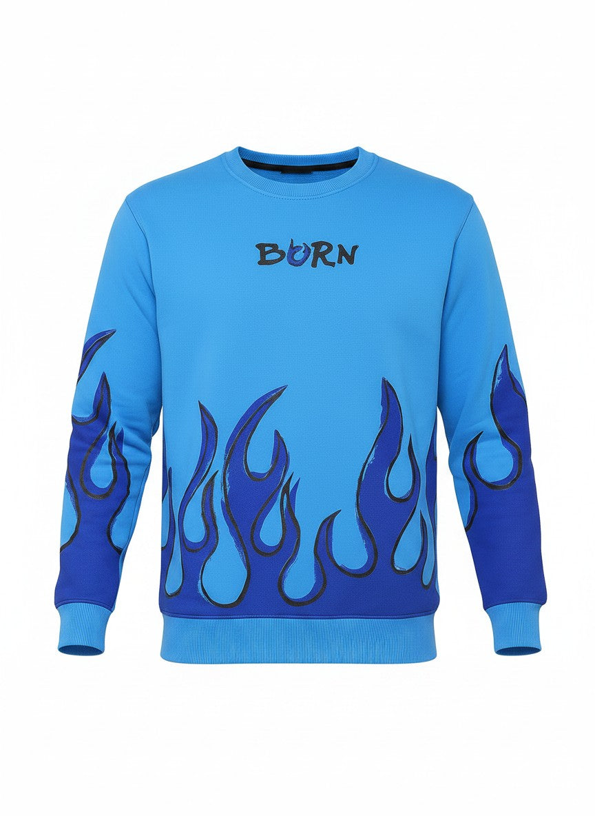 Electric Blue Flame – 320 GSM Cotton Sweatshirt