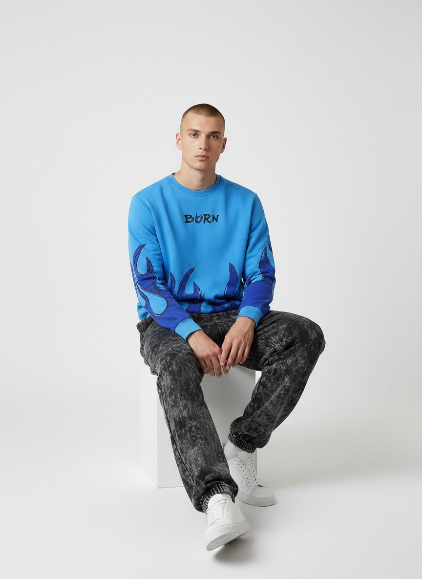 Electric Blue Flame – 320 GSM Cotton Sweatshirt