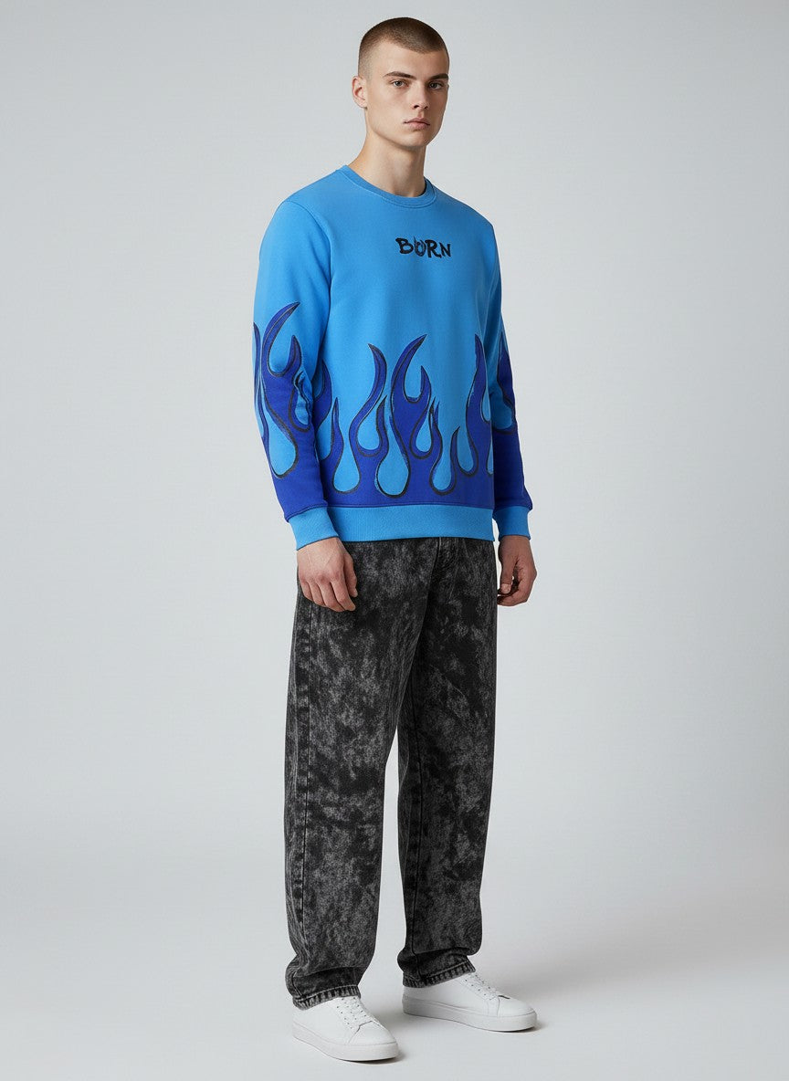 Electric Blue Flame – 320 GSM Cotton Sweatshirt