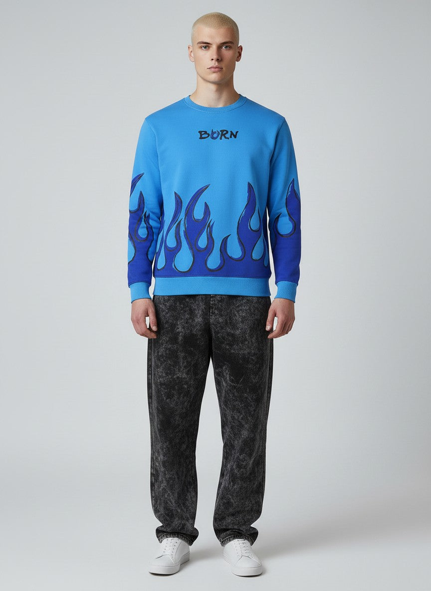 Electric Blue Flame – 320 GSM Cotton Sweatshirt