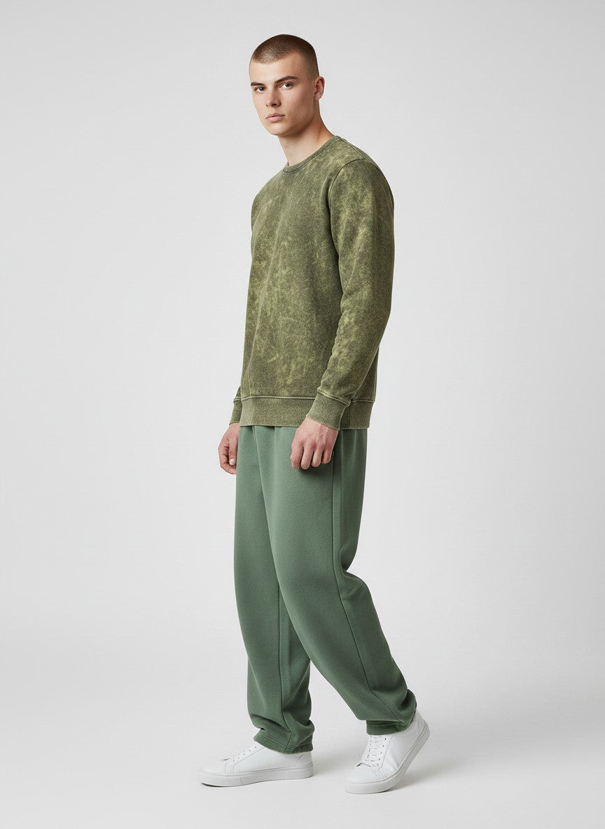 Olive Acid Wash – 320 GSM Cotton Sweatshirt