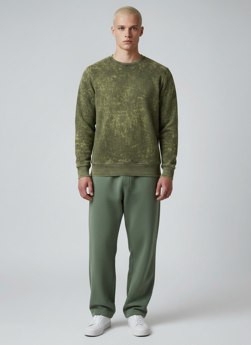 Olive Acid Wash – 320 GSM Cotton Sweatshirt