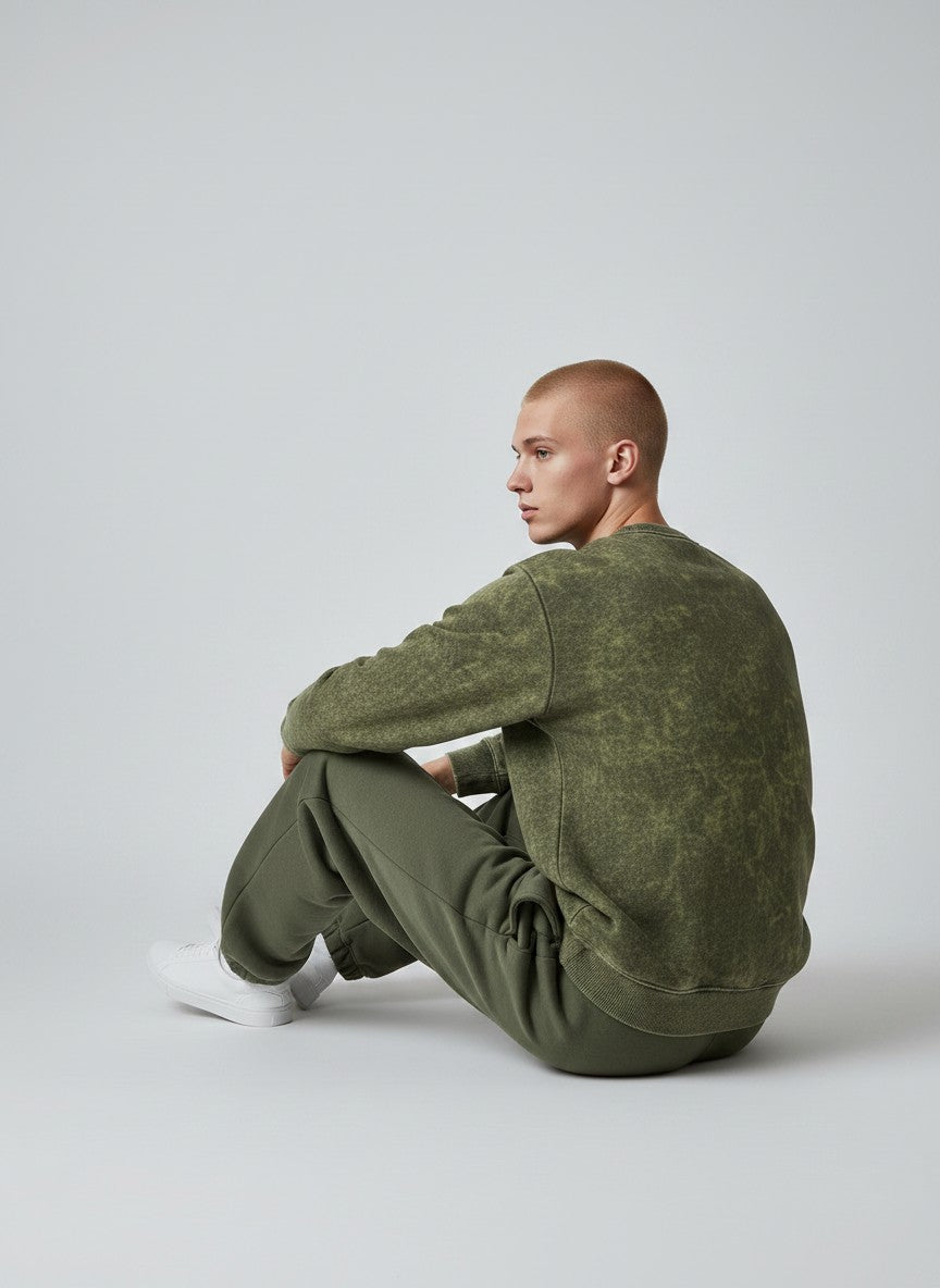 Olive Acid Wash – 320 GSM Cotton Sweatshirt