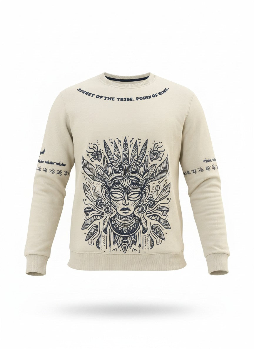 Ivory Tribal Warrior Graphic Sweatshirt