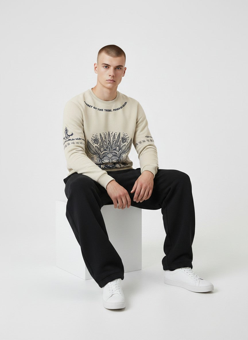 Ivory Tribal Warrior Graphic Sweatshirt