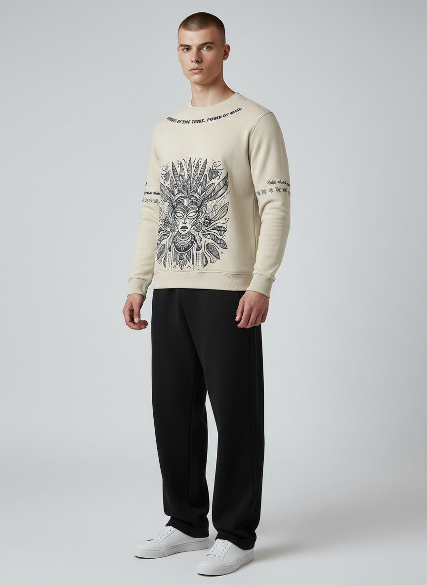 Ivory Tribal Warrior Graphic Sweatshirt