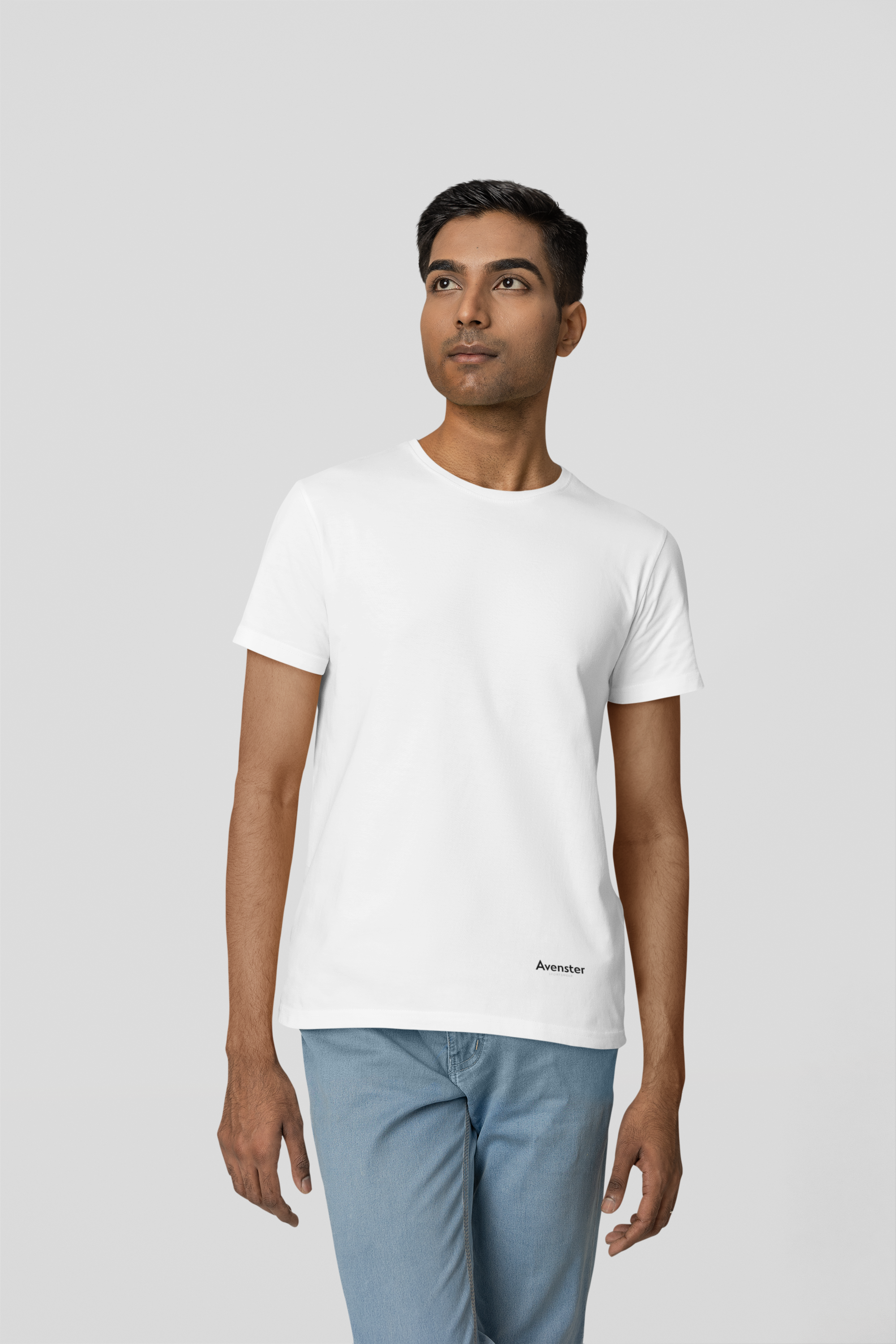 Avenster White Unisex Solid Cotton Crew Neck T-shirt (No Print or Logo)
