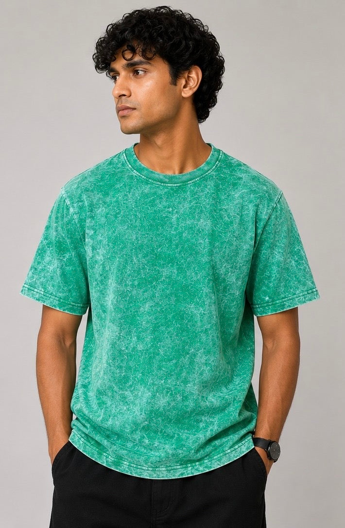 Emerald Green Acid Wash Oversized T-Shirt – 240 GSM Premium Cotton