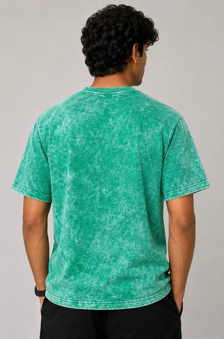 Emerald Green Acid Wash Oversized T-Shirt – 240 GSM Premium Cotton