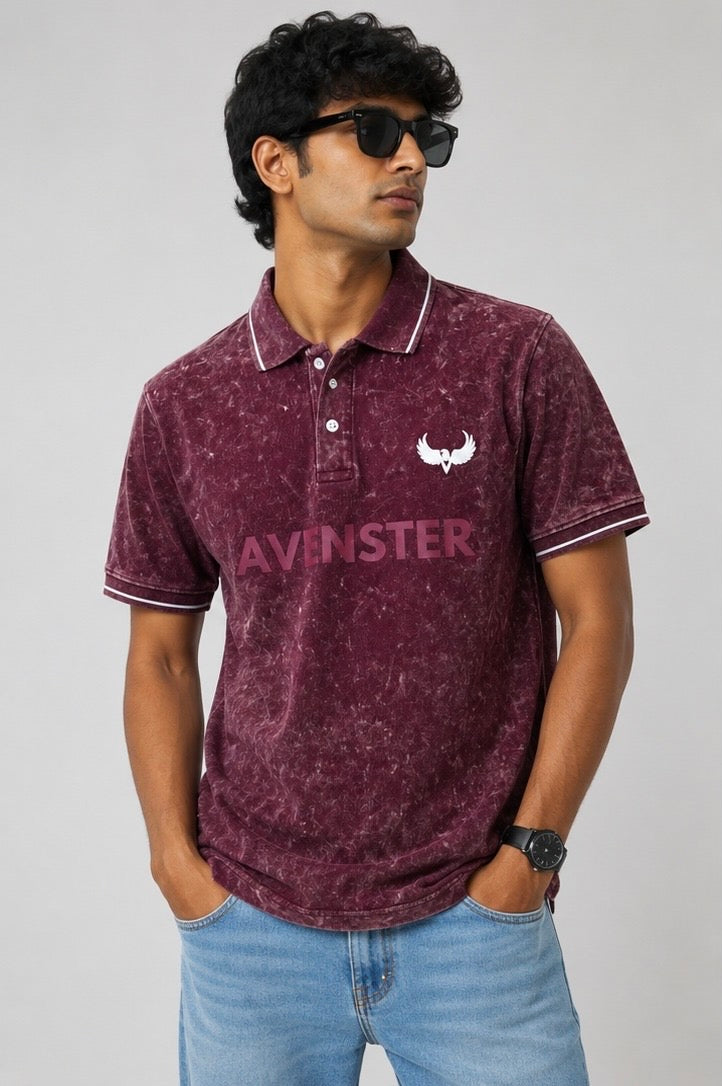 Avenster Vintage Polo – Burgundy Acid Wash