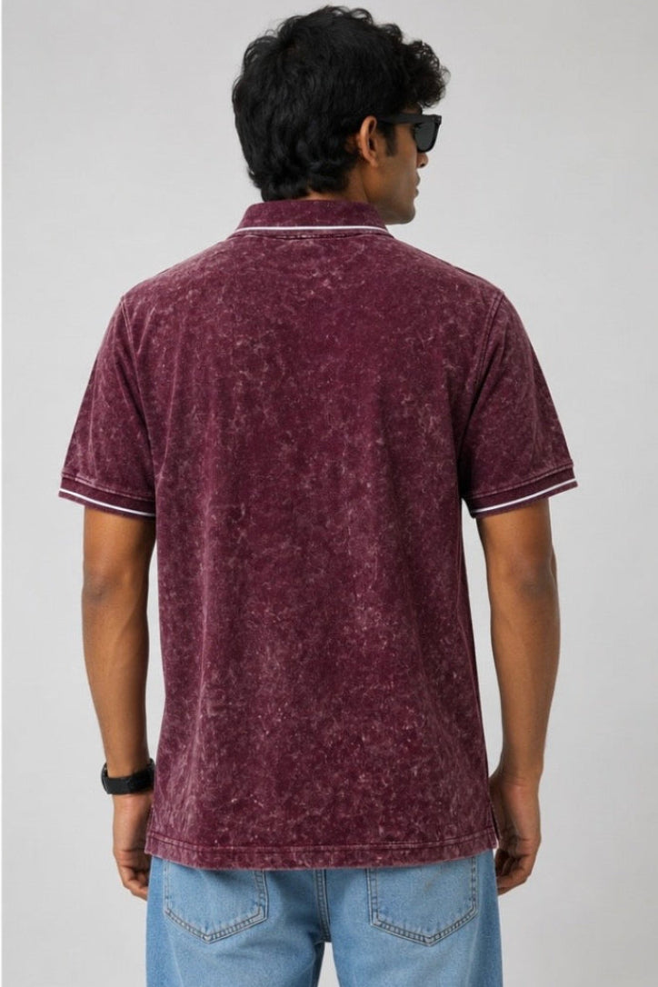 Avenster Vintage Polo – Burgundy Acid Wash