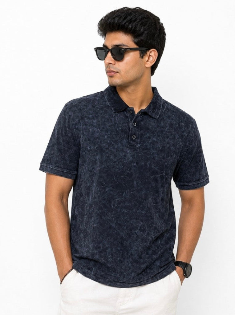 Eclipse Polo – Charcoal Black Acid Wash