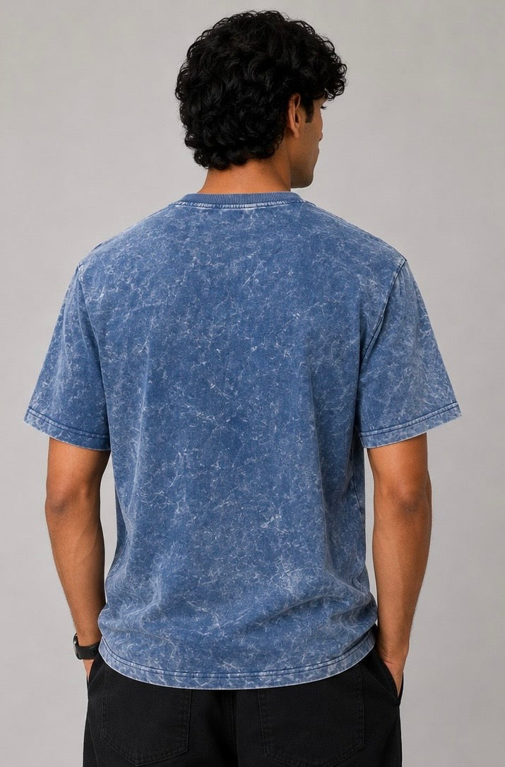 Denim Blue Acid Wash Oversized T-Shirt – 240 GSM Premium Cotton