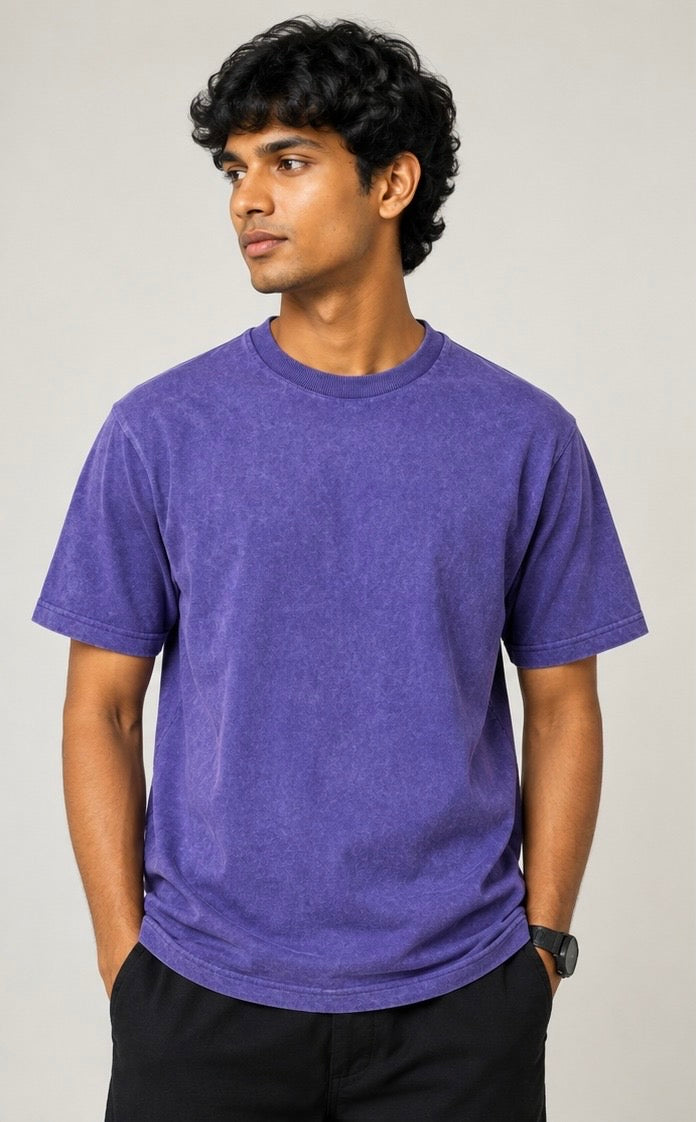 Royal Purple Acid Wash Oversized T-Shirt – 240 GSM Premium Cotton