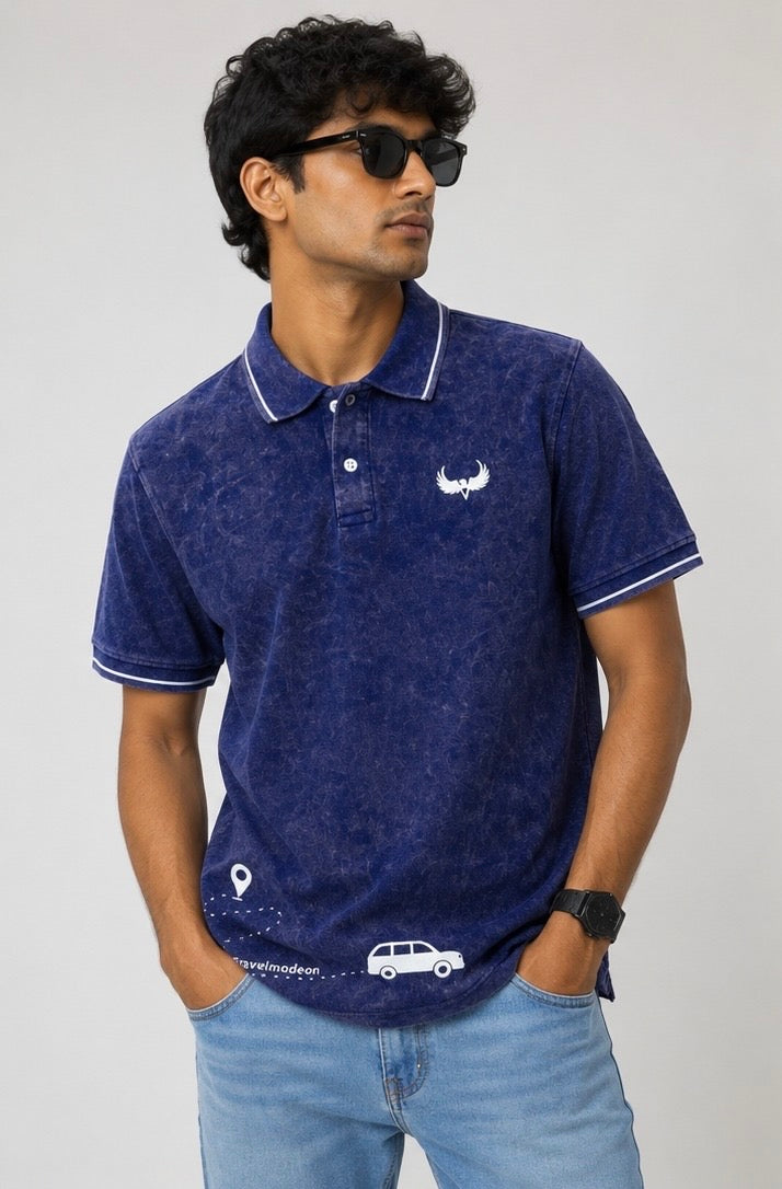 Avenster Voyage Polo – Midnight Navy Acid Wash