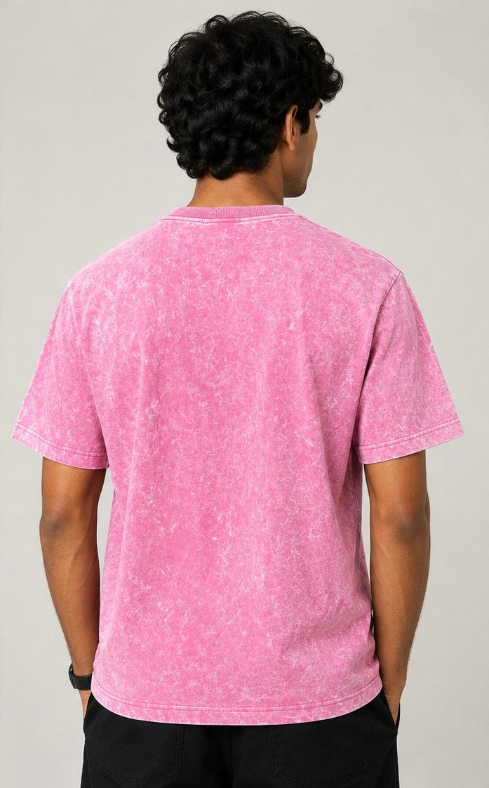 Candy Pink Acid Wash Oversized T-Shirt – 240 GSM Premium Cotton