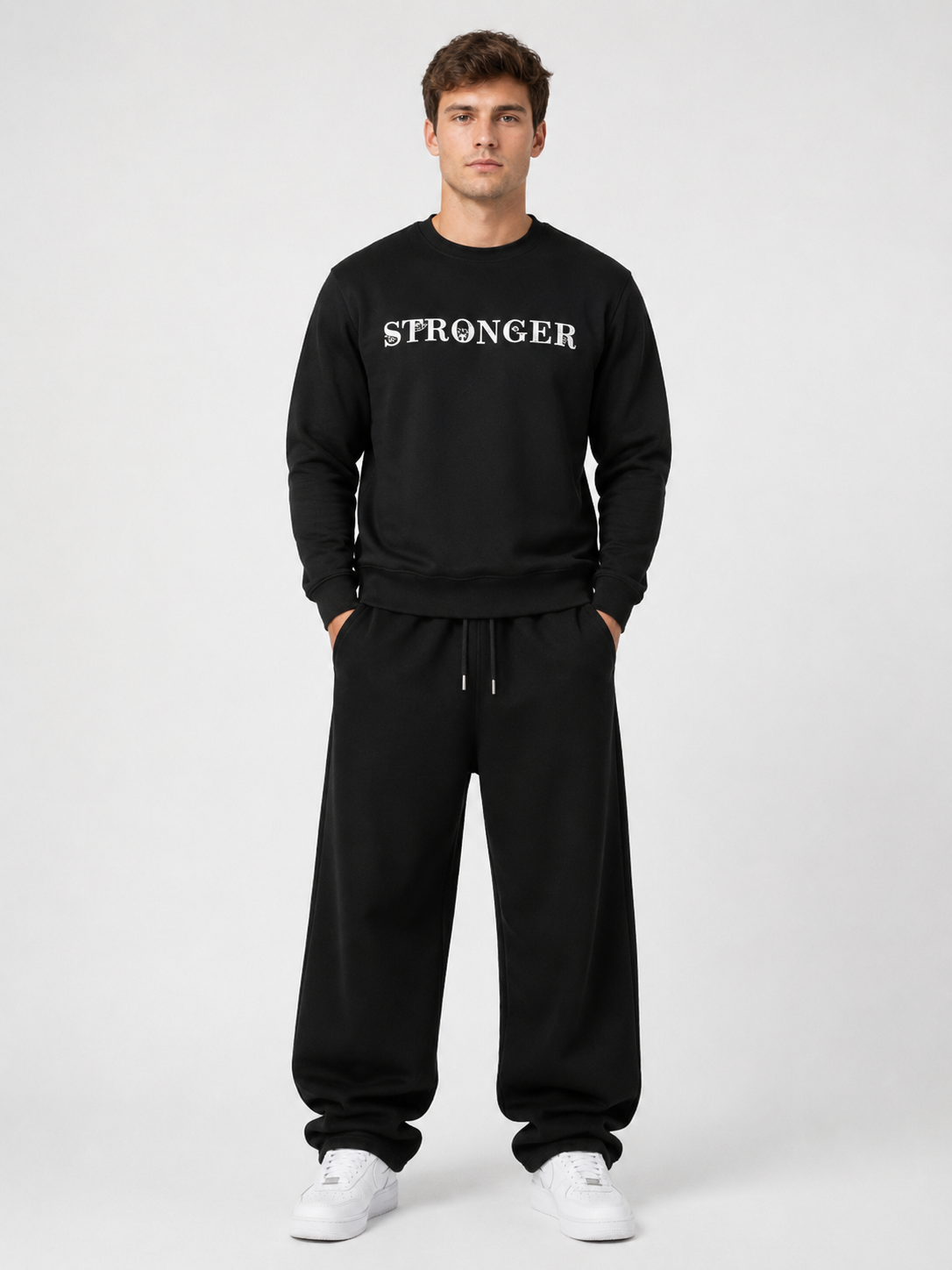 Black STRONGER Essential – 320 GSM Cotton Sweatshirt