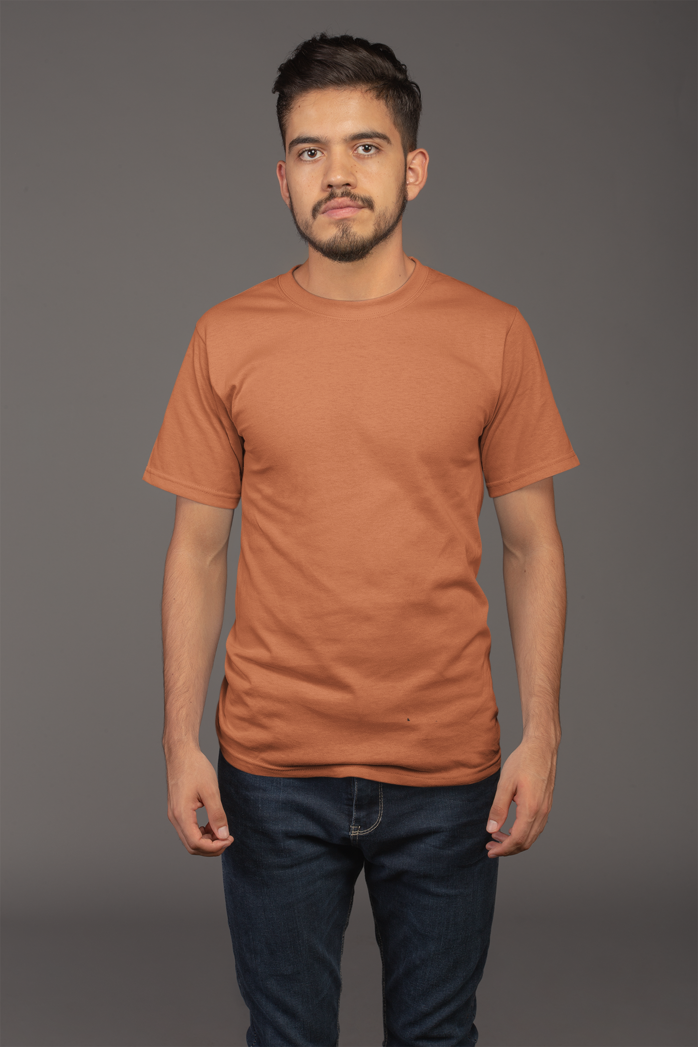 Avenster Orange Unisex Solid Cotton Crew Neck T-shirt (No Print or Logo)