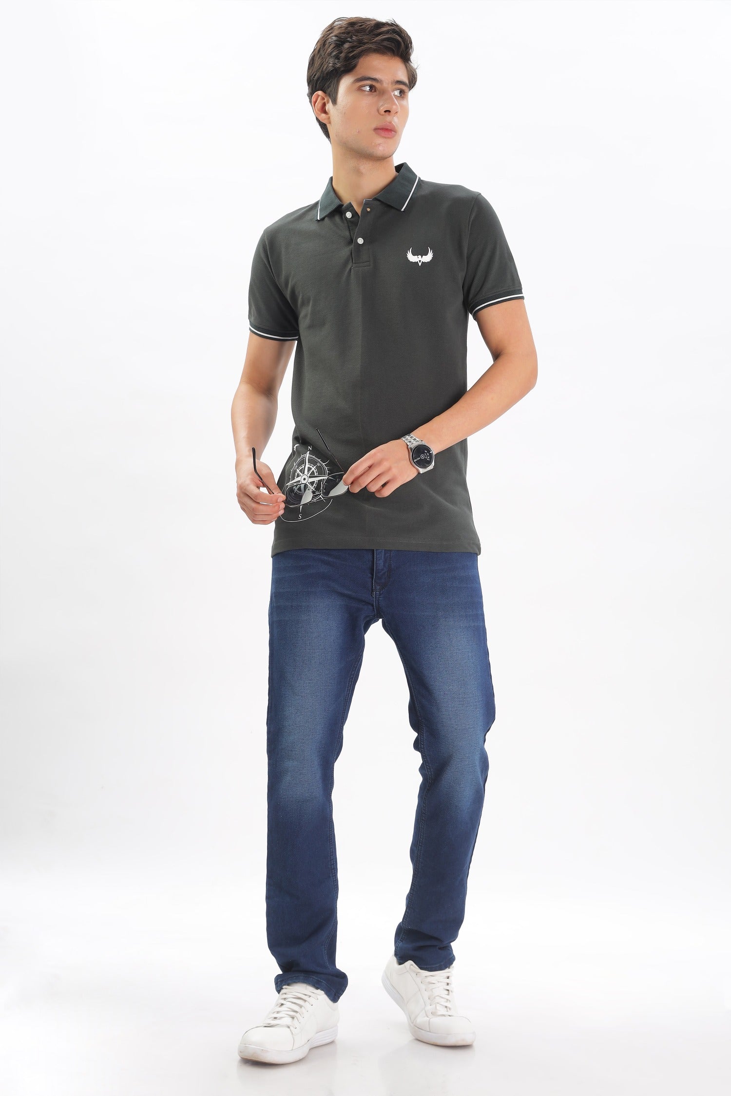 Avenster Men's Olive Green Cotton Polo Shirt