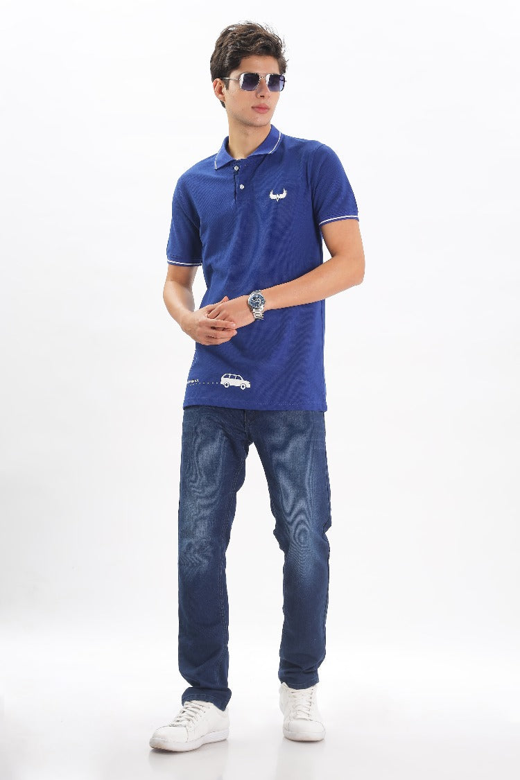 Avenster Men's Royal Blue Cotton Polo Shirt