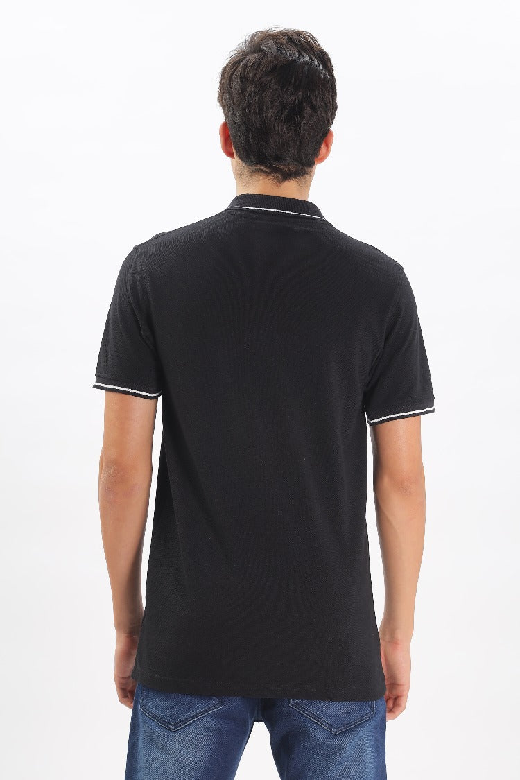Avenster Men's Black Cotton Polo Shirt