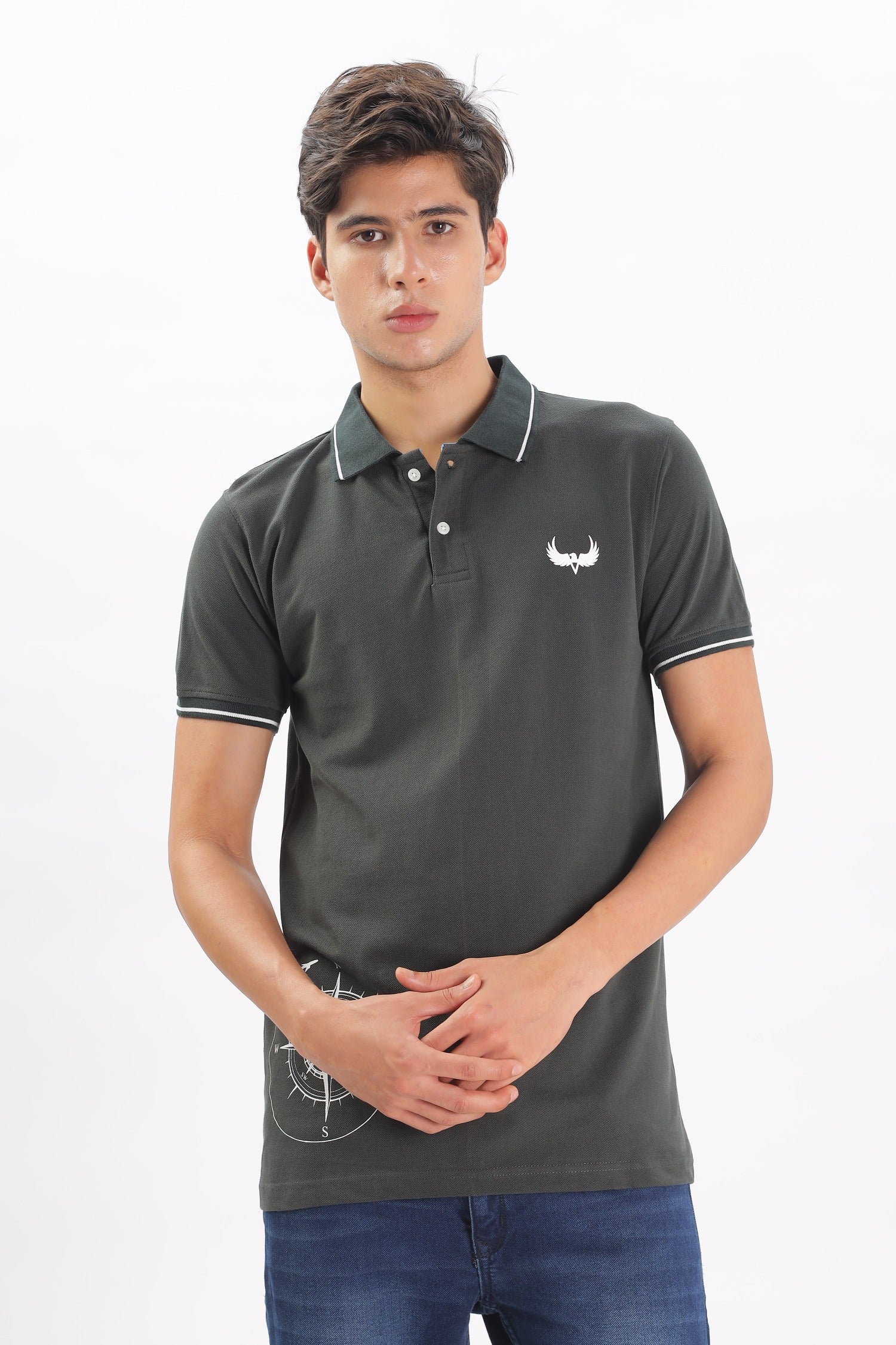Avenster Men's Olive Green Cotton Polo Shirt