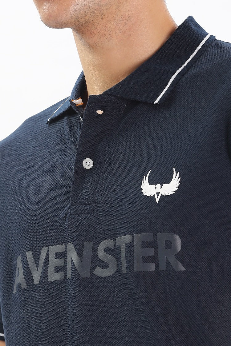 Avenster Men's Navy Blue Cotton Polo Shirt