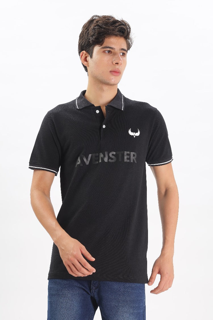 Avenster Men's Black Cotton Polo Shirt