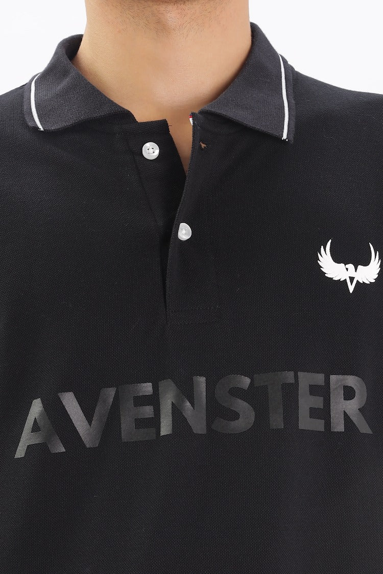 Avenster Men's Black Cotton Polo Shirt