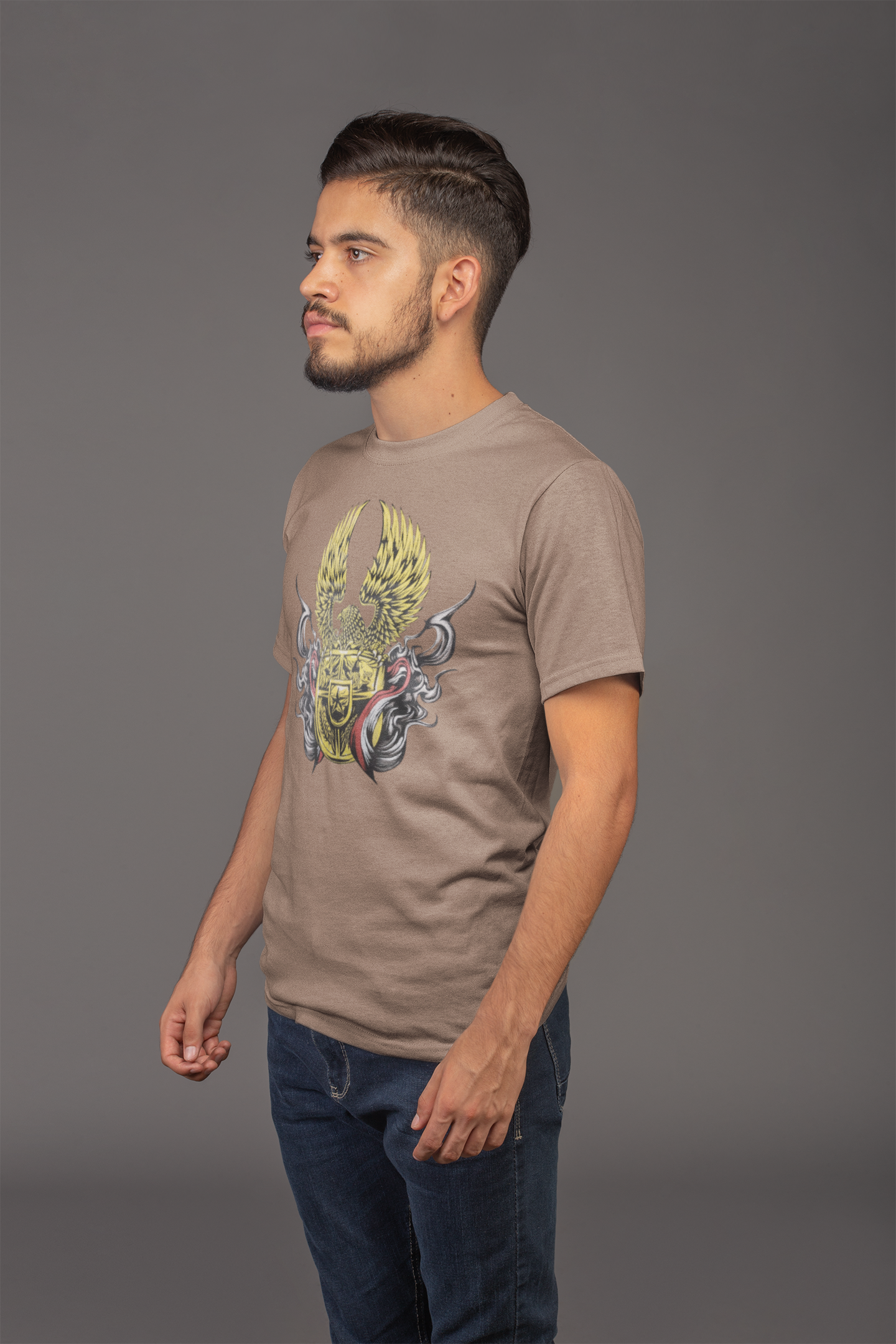 Avenster Light Brown T-shirt with Eagle Graphic Design