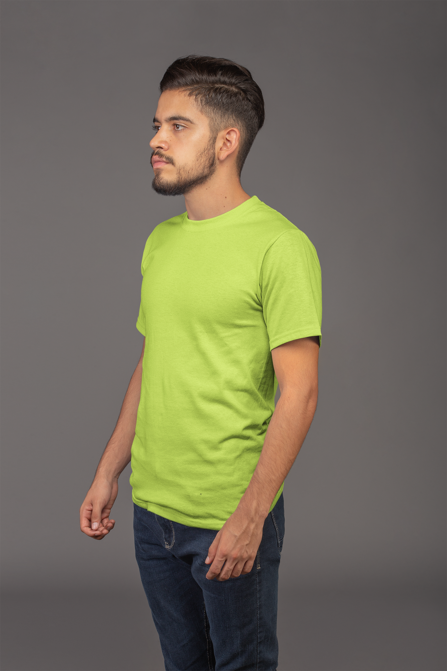 Avenster Neon Green Unisex Solid Cotton Crew Neck T-shirt (No Print or Logo)